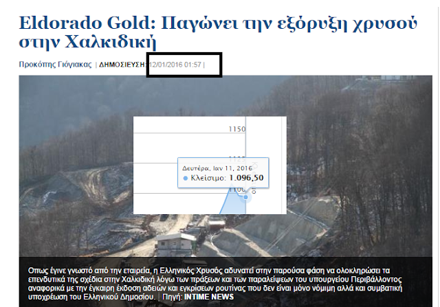 Ιούλιος 2013 - Όταν η Eldorado ανακοίνωνε παύση εργασιών στις Σκουριές, γιατί ο χρυσός είχε πέσει στα 1576$ !