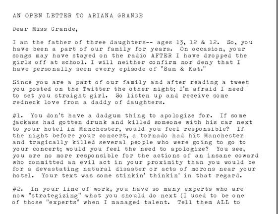 "Η μουσική είναι η παγκόσμια γλώσσα της ειρήνης": Επιστολή ενός πατέρα στην Ariana Grande