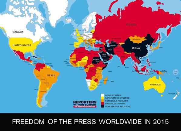 Η ελευθερία του τύπου παγκοσμίως για το 2015 (γράφημα)